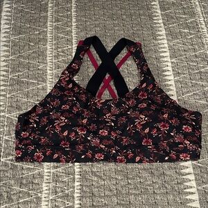 Old Navy Navy Floral Cross-Back Sports Bra with Pink Accents